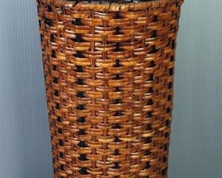 Handcrafted Wood 9-Peg Wall Shelf, 22.5" x 34" x 7", And Decorative Wicker And Wrought Iron Umbrella Stand, 22" Tall