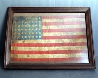 Antique Framed Under Glass 48 Star American Flag, 14" x 20"