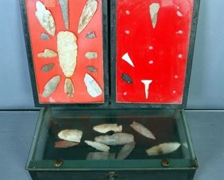 Arrowhead Collection Including Glass Display Case, 3.5" x 16" x 9"