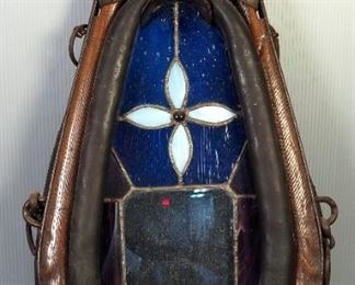 Leaded Stained Glass Horse Collar Mirror, 28" x 17"