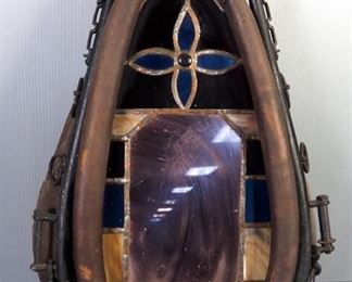 Leaded Stained Glass Horse Collar Mirror, 29" x 19"
