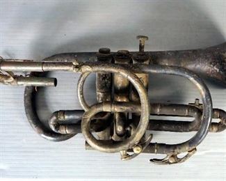 Vintage J. W. Pepper Cornet, Brass Bugle And Regal Mississippi Harmonica Co. Harmonica # 96235 In Original Box