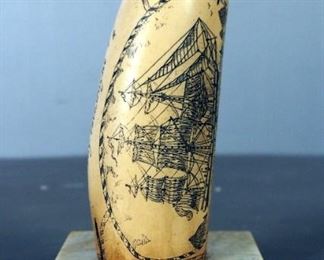 The Ship Albatross Faux Whale Tooth Scrimshaw Paper Weight, Glass Ink Wells, Fountain Pens And Sterling Silver Mechanical Pencil