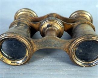 Antique Chevalier Brass Opera Glasses And Unmarked Brass Adjustable Magnifying Glass