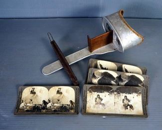 Antique Kevuko Stereoscope Viewer And View Slides, Qty 4