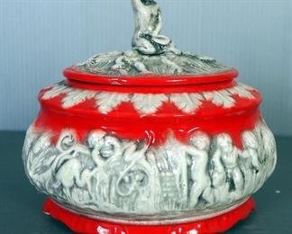 Vintage Vietri Cherub Vegetable Server With Lid, And Matching Footed Bowl With Handles