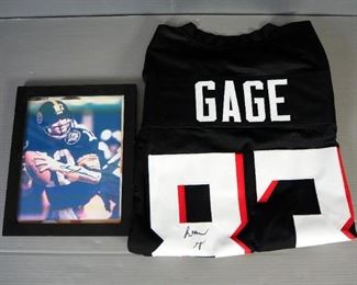 Terry Bradshaw Autographed Photo And Russel Gage #83 Autographed Falcons Jersey