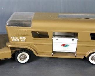 1960s Structo Pressed Metal Vista Dome Horse Van Tractor Trailer