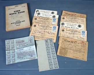 United States Of America War Ration Books Qty 11, Fuel Oil Coupon Books And German Infantry Weapons Restricted Military Intelligence Manual
