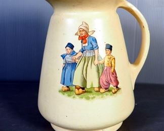 Roseville Pottery Cream Ware Water Pitcher With Dutch Figural Pattern 12" Tall