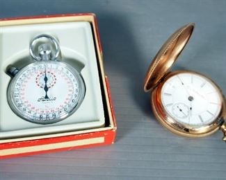 Elgin National Watch Co Gold Toned Pocket Watch And Apollos Stop Watch