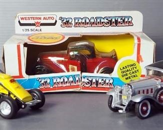 Ertle 1/24 Scale Die Cast Western Auto 1932 Roadster, Anso 31 Peerless And Pennzoil Midget Race Car Models