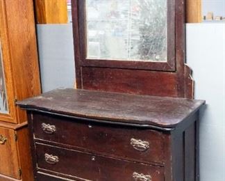 Antique 3-Drawer Dresser With Beveled Glass Tilt Mirror, 68" x 42.5" x 20"