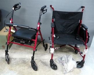 Drive Medical 4-Wheel Rollator Rolling Walker With Fold Up Removable Back Support And Walgreens Lightweight Transport Wheelchair, 300 Lb Capacity