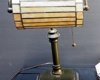 Banker's Lamp With Stained Glass Shade 15.5" Tall And Tiffany Style Stained Glass Sconces 6" x 13" Qty 2