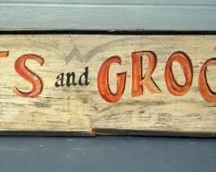 Antique Double Sided Wood Sign " Meats And Groceries" " McCandless" 9.5" x 48"