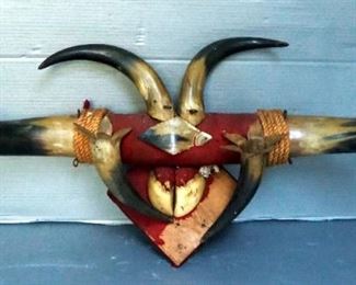Antique Bulls Horn Wall Ornament 14" x 27"