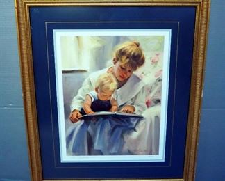 Framed, matted, Under Glass " Woman And Child" Signed And Numbered Print by Tom Browning #42/950 , 25' x 21.5"