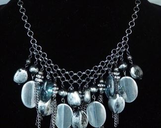 Silver Toned And Glass Bead Necklace