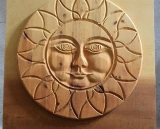 Extra Large Wood Carved Sun Art