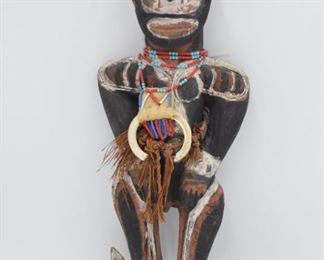Wood Carved Man with Beaded Necklace

