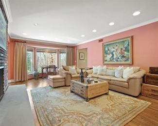 Natuzzi leather, Aubusson design carpet, Blair House coffee table