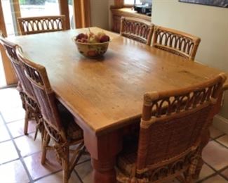 ABC Carpet and Home farm table, set of 8 Grange wicker and rattan chairs