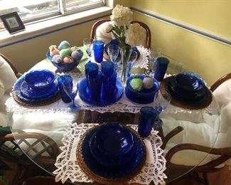 Blue glass dinner ware