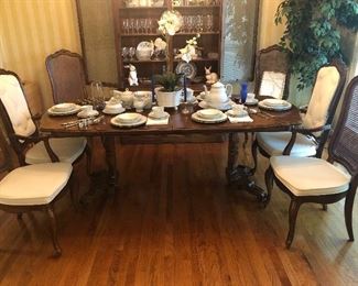 Mid century Solid wood and upholstered dining room chairs and table