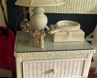Wicker bedside table with drawers