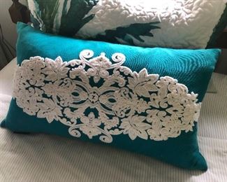 Decorative blue and white pillow