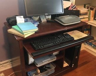 Computer desk, desktop computer, desk supplies