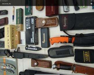 Collection of pocket knives and hunting knives
