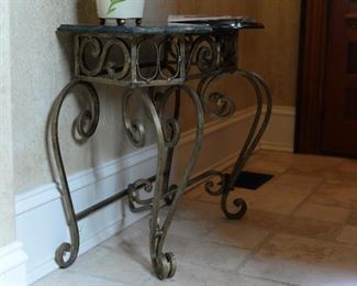 Wrought Iron and Marble Hall Table