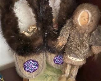 Alaskan Beaded Fur Slippers and Doll