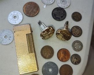 Dunhill lighter and old coins