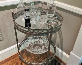 Vintage bar cart with simon pearce and waterford