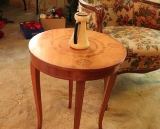 Vintage French Provincial Style Inlaid  Side Table w Music box