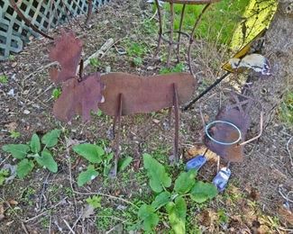 Metal Moose and Lady Planter