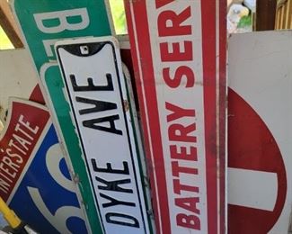 Various Tire and Battery and Van Dyke Sign etc