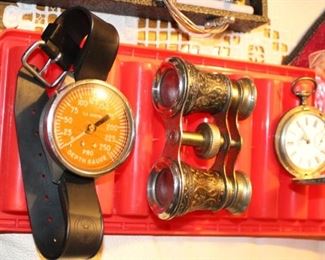 Binoculars, Divers Depth Gage, Pocket Watch