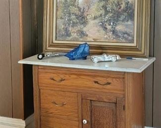 Antique Dresser Wash Stand and Painting