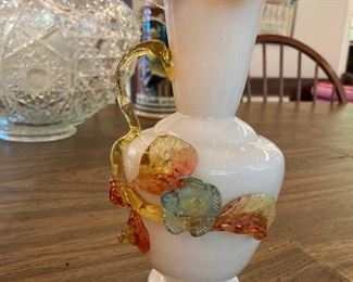 Art glass vase with applied flowers 