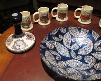 Railroad related mugs + John Paul Jones Ship Decanter