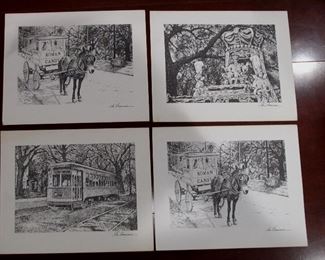 4 signed in the plate New Orleans offset lithographs