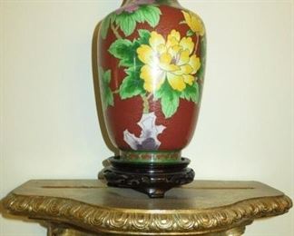 Pair Cloisonné Vases/Gilt Resin Wall Sconce