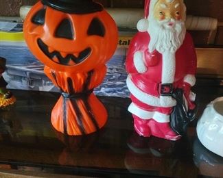 Blow mold Santa and jack-o-lantern