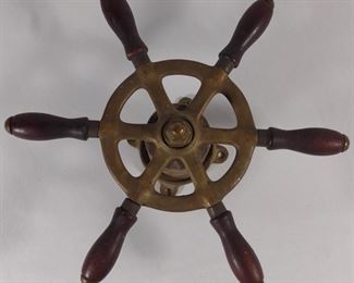 Antique Brass & Wood Ships Wheel w/ Hub	