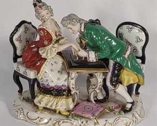 19th C. Porcelain Victorian Figure Playing Chess	