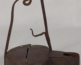 Antique Wrought Iron Betty Lamp	